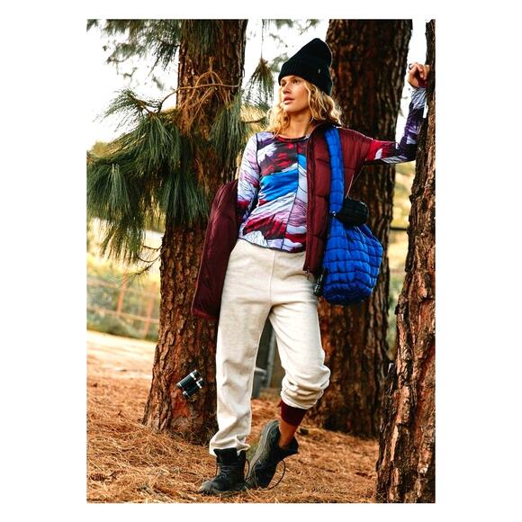 Free People Right On Run Printed Long Sleeve Layer Thumb Holes S - Picture 2 of 4